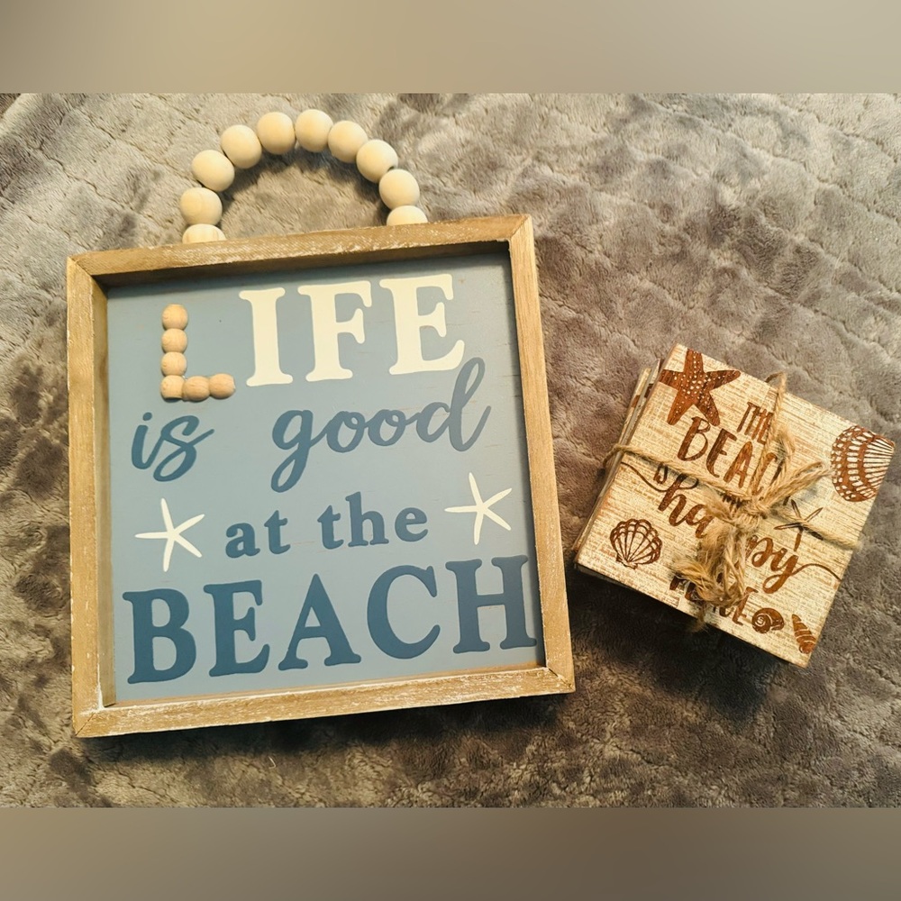 Beach home decor - Sign and coasters